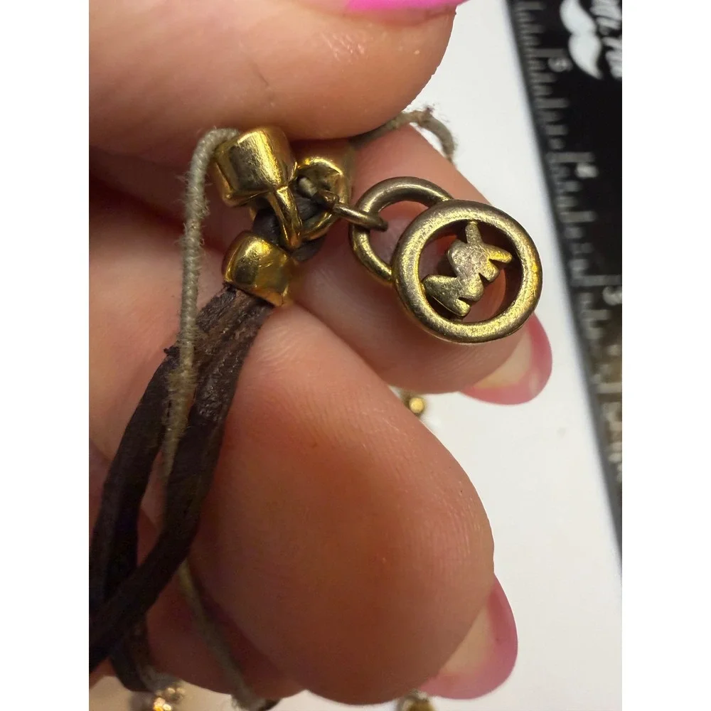 Michael Kors Gold Tone Pave Crystal Bead Adjustable Slider Bracelet MK Logo